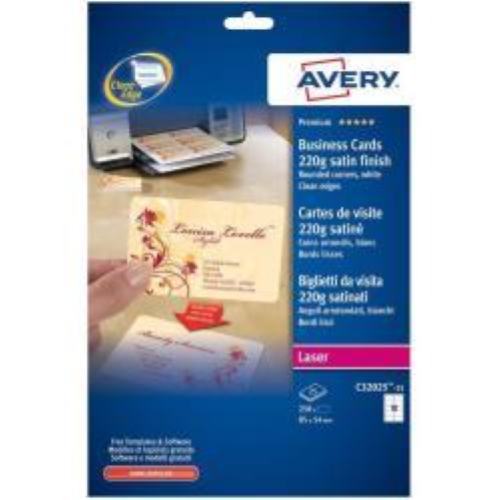AVERY BIGLIETTI DA VISITA 85X45 mm A6 260 GR CON ANGOLI ARROTONDATI STAMPABILI FRONTE RETRO FINITURA SATINATA CONF 250 Pz.